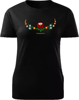 Obrázok z Dámske tričko Slovak folk art ruža klasik čierne